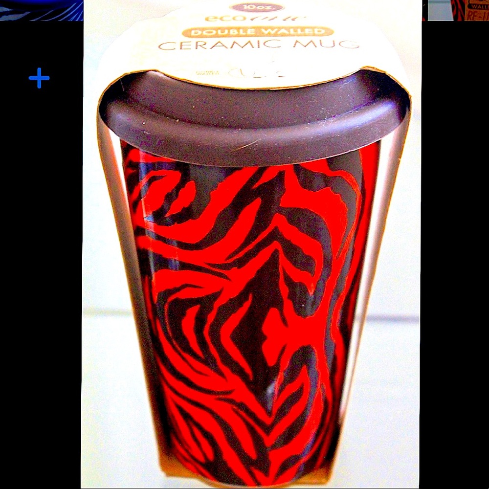 ECO ONE REUSE ME TRAVEL MUG TIGER BROWN SILICON LID COFFEE 10 OZ